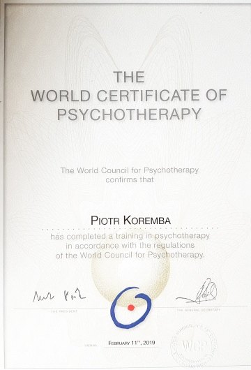 World Certificate of Psychotherapy - Piotr Koremba